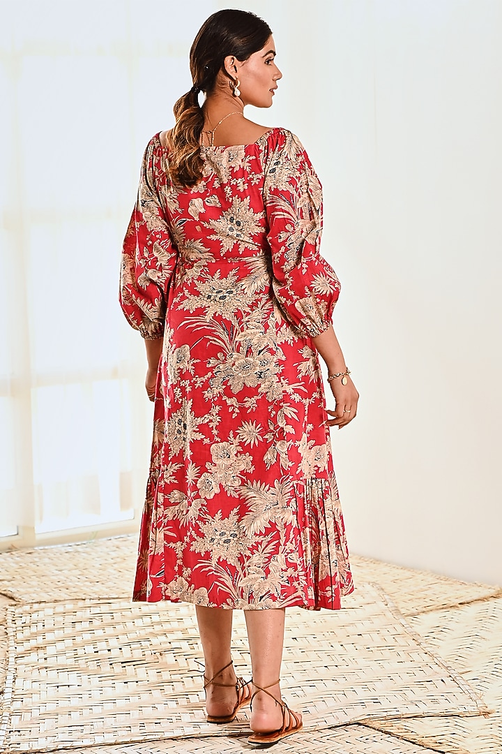 Red Cotton Floral Printed Summer Dress by MoonTara at Pernia's Pop Up Shop