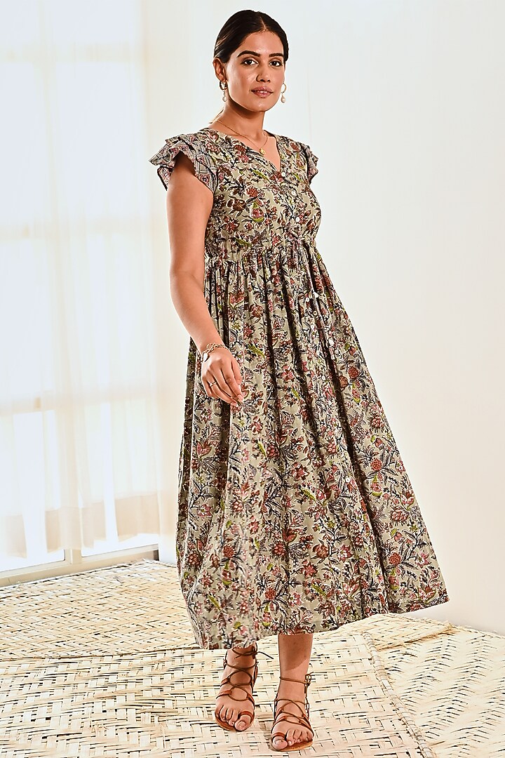 Blue Cotton Printed Summer Dress by MoonTara at Pernia's Pop Up Shop