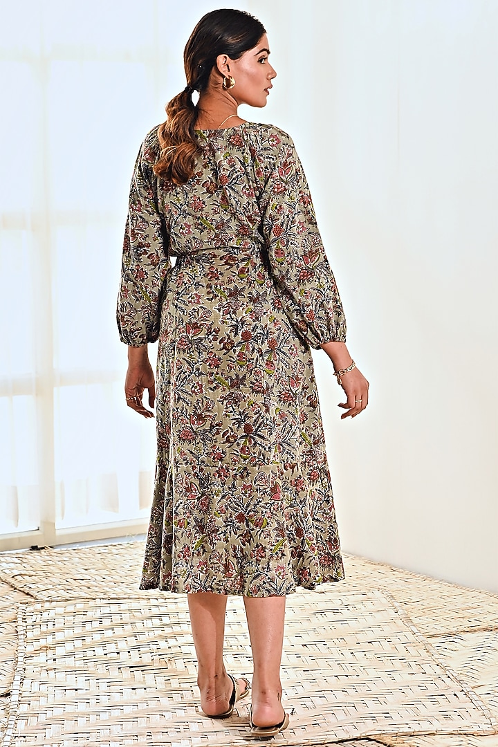 Blue Cotton Block Printed Summer Dress by MoonTara at Pernia's Pop Up Shop