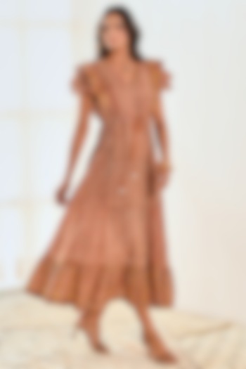 Rust Cotton Block Printed Dress by MoonTara