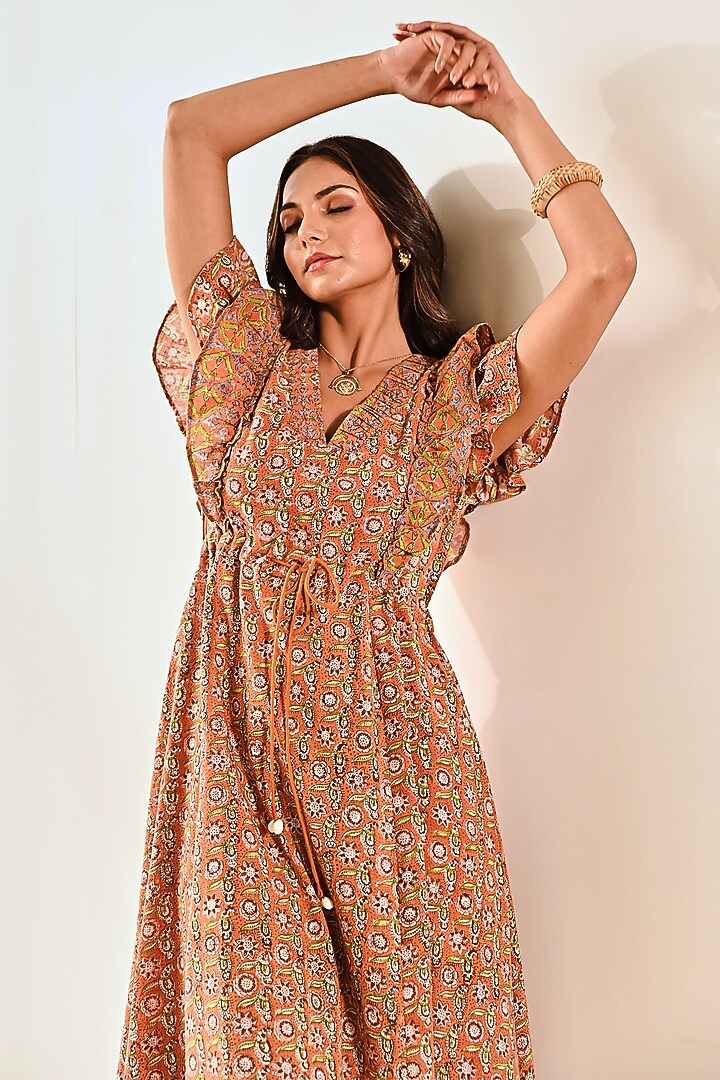 Rust Cotton Block Printed Summer Dress by MoonTara at Pernia's Pop Up Shop