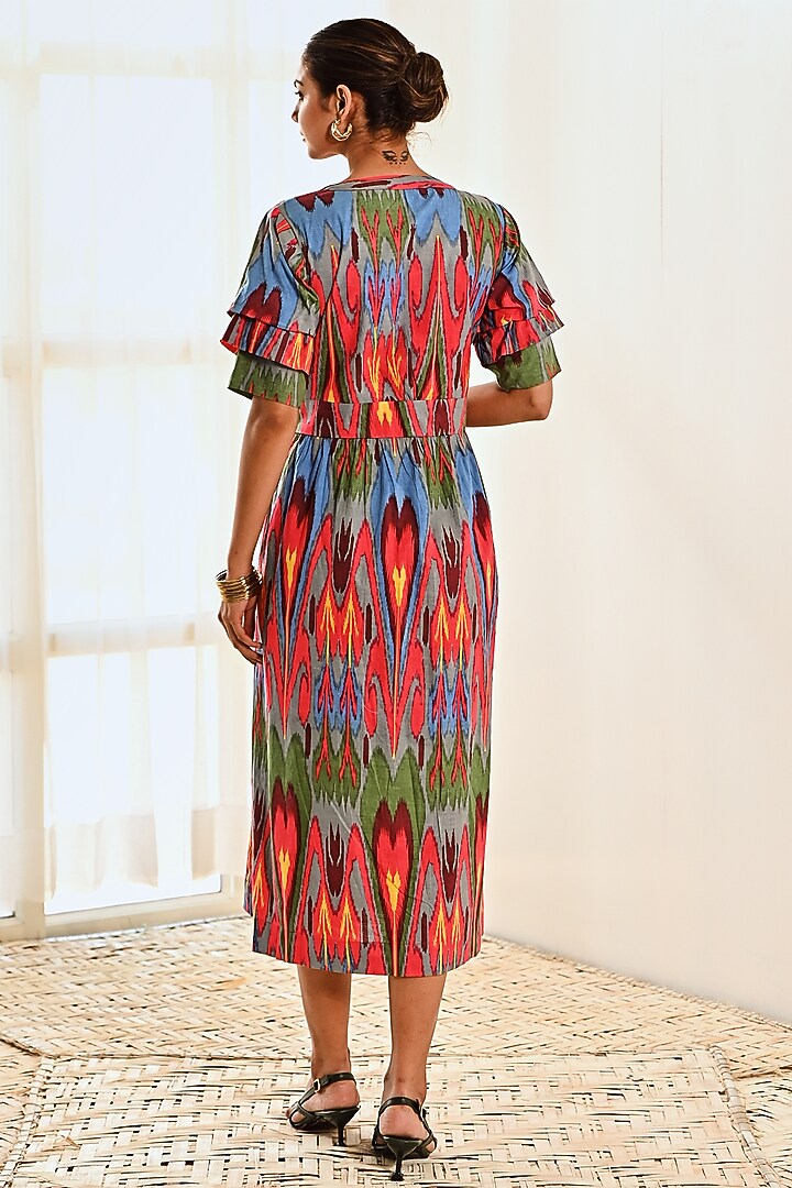 Red Cotton Ikat Printed A-Line Summer Dress by MoonTara at Pernia's Pop Up Shop