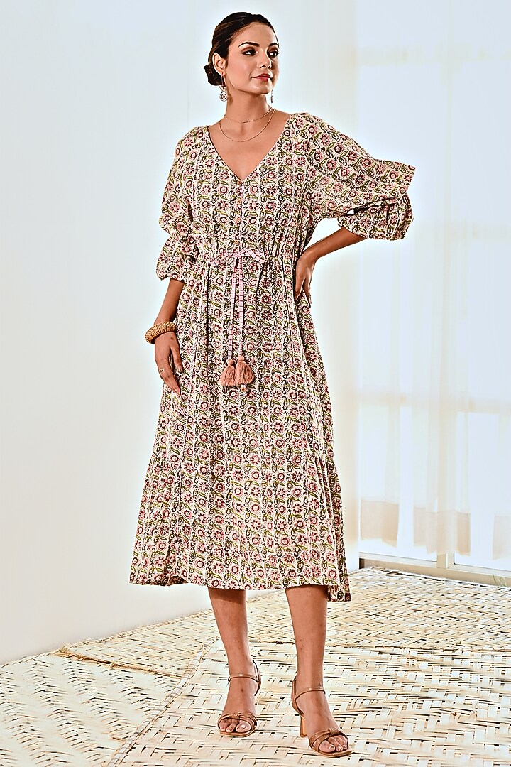 White Cotton Floral Printed Summer Dress by MoonTara at Pernia's Pop Up Shop