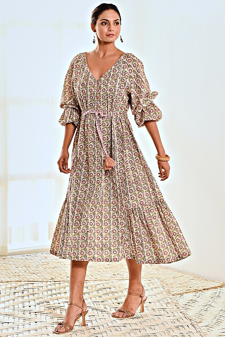 White Cotton Floral Printed Summer Dress by MoonTara at Pernia's Pop Up Shop