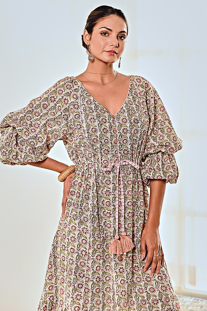 White Cotton Floral Printed Summer Dress by MoonTara at Pernia's Pop Up Shop