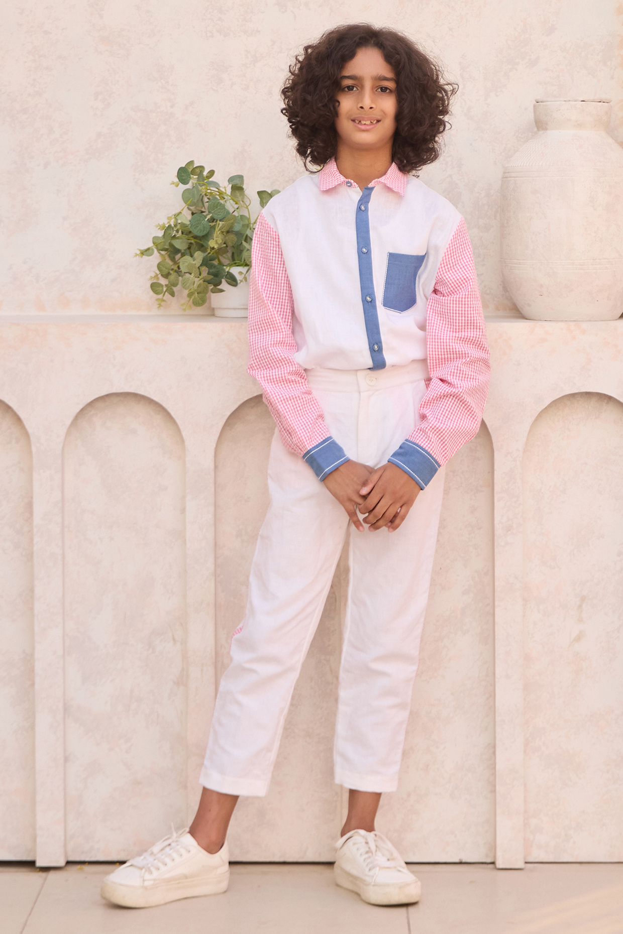 Cream Linen Shirt For Boys by MINI TRAILS