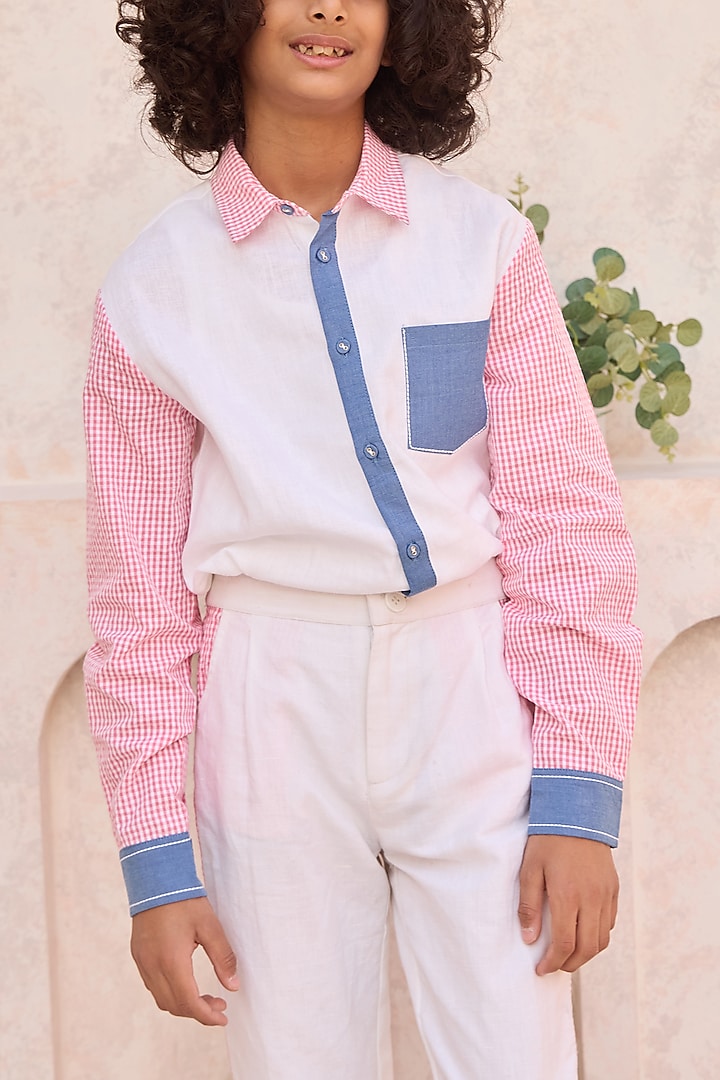 Cream Linen Shirt For Boys by MINI TRAILS at Pernia's Pop Up Shop