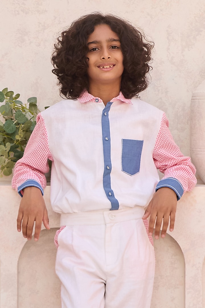 Cream Linen Shirt For Boys by MINI TRAILS at Pernia's Pop Up Shop