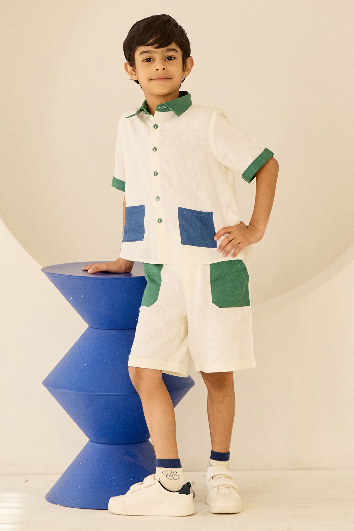 Cream Linen Co-Ord Set For Boys by MINI TRAILS