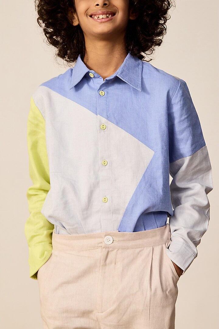 Multi-Colored Linen Shirt For Boys by MINI TRAILS at Pernia's Pop Up Shop