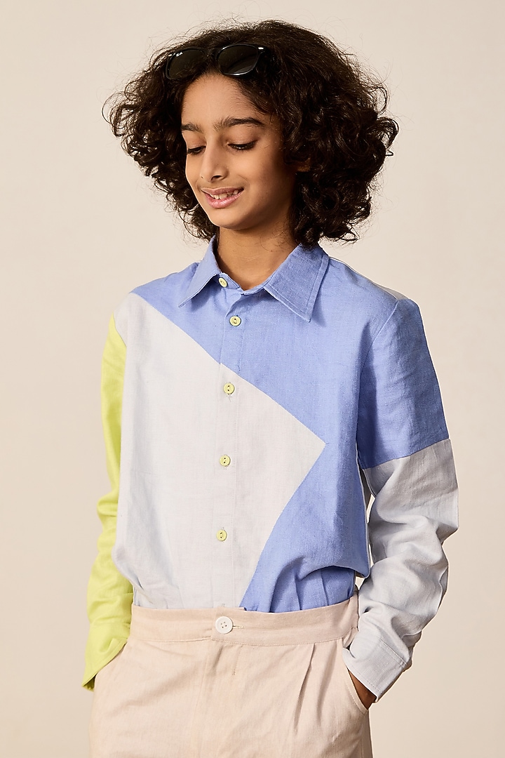 Multi-Colored Linen Shirt For Boys by MINI TRAILS at Pernia's Pop Up Shop