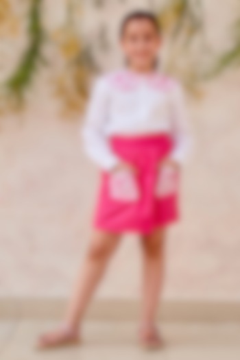 White Poplin Embroidered Top For Girls by MINI TRAILS at Pernia's Pop Up Shop