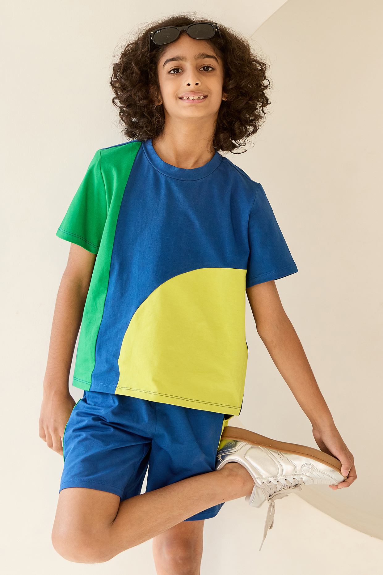 Multi-Colored Cotton Lycra Co-Ord Set For Boys by MINI TRAILS