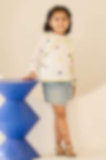 White Cambric Polka Dot Printed & Lace Work Top For Girls by MINI TRAILS at Pernia's Pop Up Shop