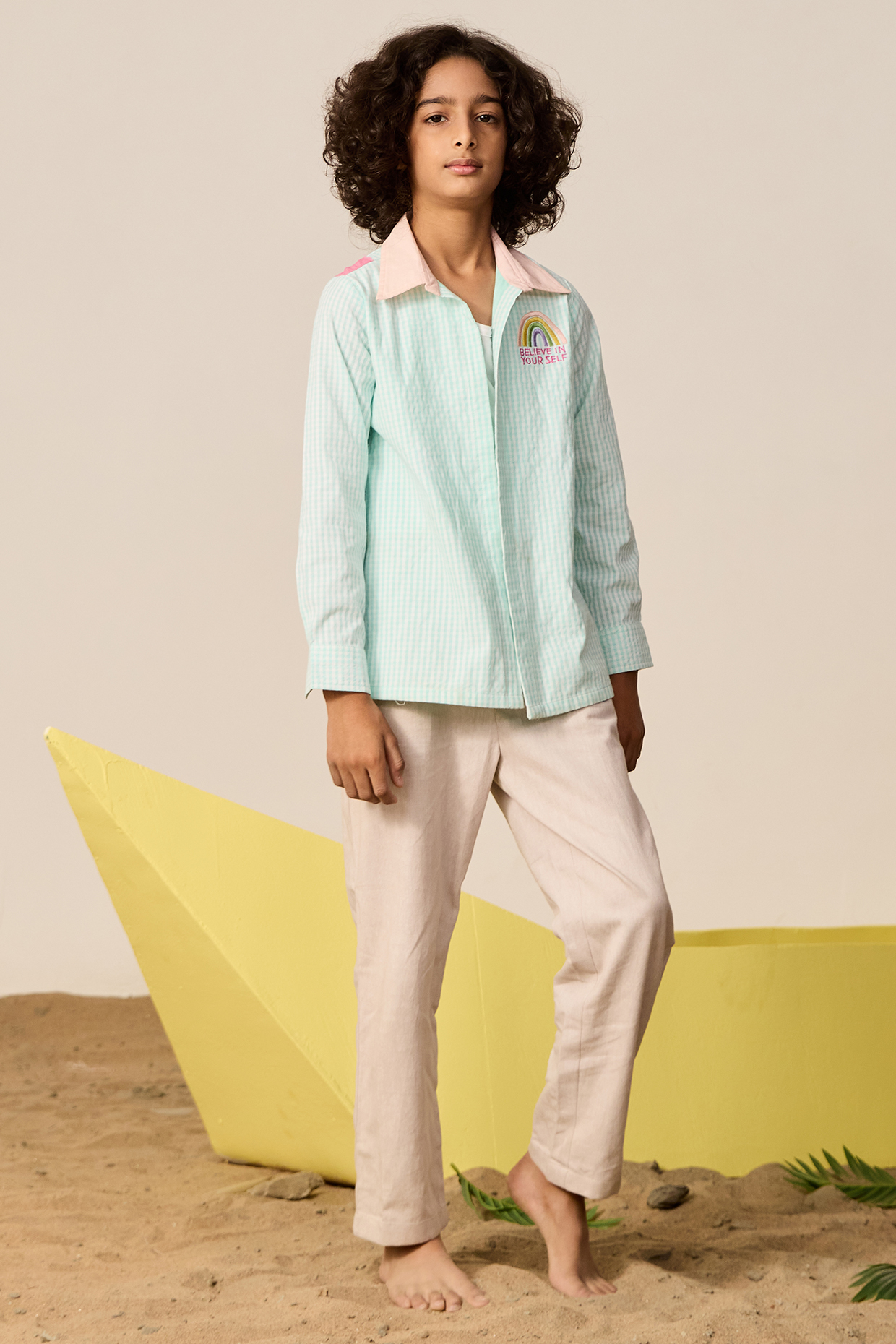 Sea Green Seersucker Applique Embroidered Shirt For Boys by MINI TRAILS