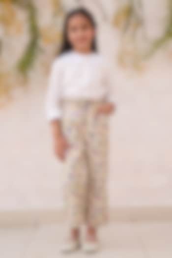 Yellow Poplin Floral Printed Trouser For Girls by MINI TRAILS at Pernia's Pop Up Shop