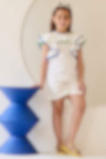 White Cotton Jacquard Playsuit For Girls by MINI TRAILS at Pernia's Pop Up Shop
