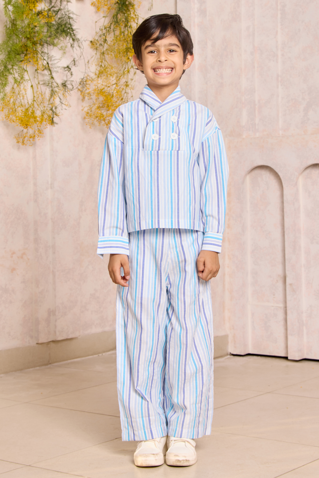 Blue Cotton Co-Ord Set For Boys by MINI TRAILS