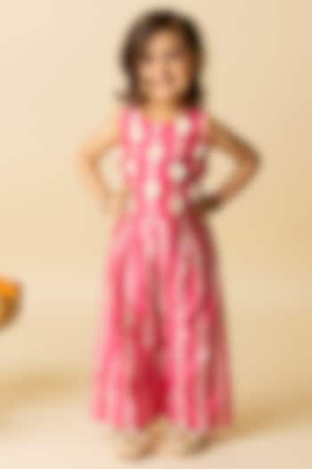 Pink Cotton Silk & Cotton Voile Embroidered Jumpsuit For Girls by MINI TRAILS