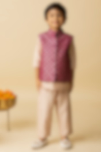 Purple Brocade Nehru Jacket Set For Boys by MINI TRAILS