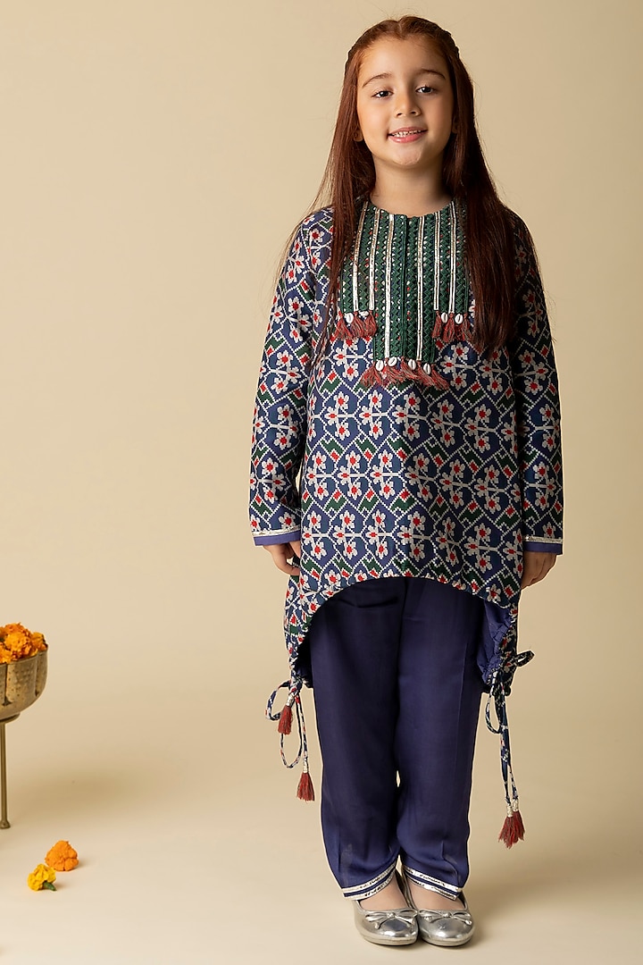 Violet Cotton Silk & Cotton Voile Printed Tunic Set For Girls by MINI TRAILS