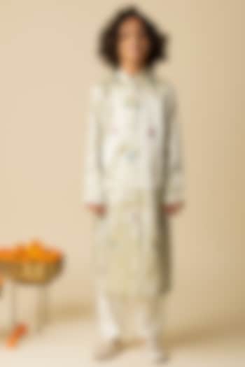 Yellowish Silver Lurex & Cotton Voile Embroidered Achkan Set For Boys by MINI TRAILS