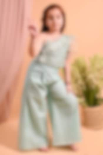 Mint Organza & Cotton Palazzo Pant Set For Girls by MINI TRAILS at Pernia's Pop Up Shop