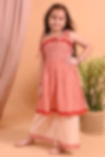 Orange Cotton Silk & Cotton Poplin Printed kurta Set For Girls by MINI TRAILS at Pernia's Pop Up Shop