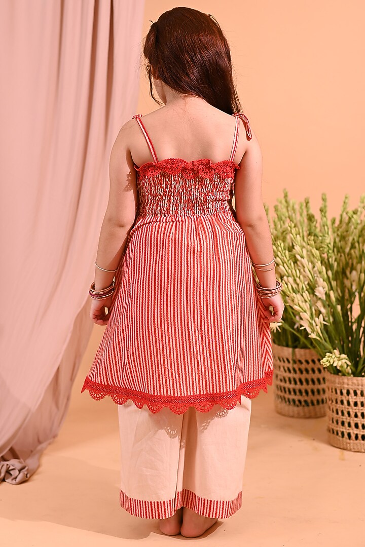 Orange Cotton Silk & Cotton Poplin Printed kurta Set For Girls by MINI TRAILS at Pernia's Pop Up Shop