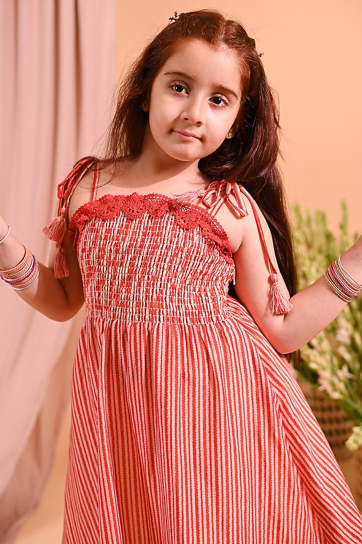 Orange Cotton Silk & Cotton Poplin Printed kurta Set For Girls by MINI TRAILS at Pernia's Pop Up Shop