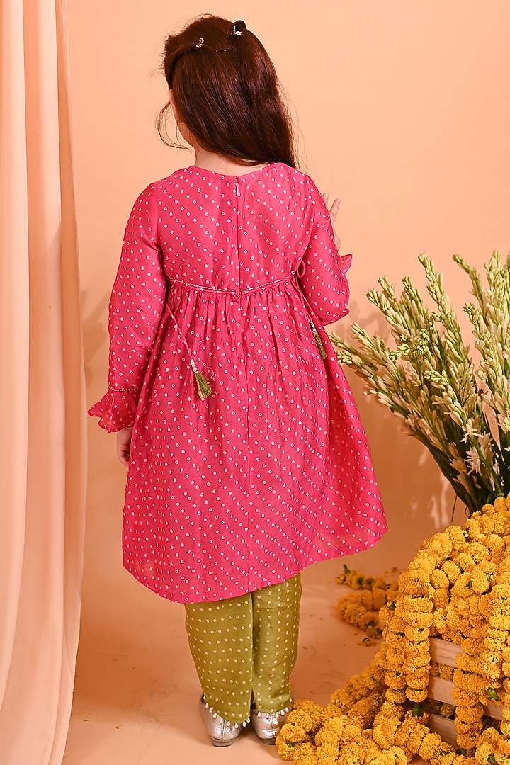 Pink Cotton Silk & Cotton Voile Printed Kurta Set For Girls by MINI TRAILS at Pernia's Pop Up Shop