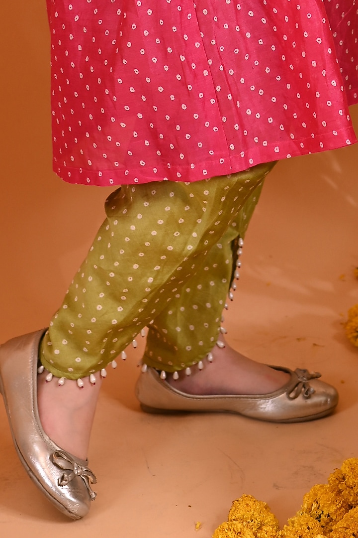 Pink Cotton Silk & Cotton Voile Printed Kurta Set For Girls by MINI TRAILS at Pernia's Pop Up Shop