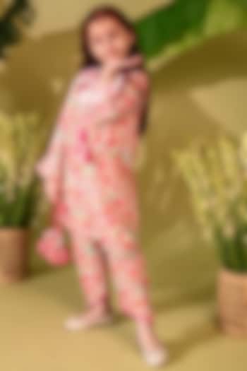 Multi-Colored Cotton Silk Printed Kurta Set For Girls by MINI TRAILS at Pernia's Pop Up Shop