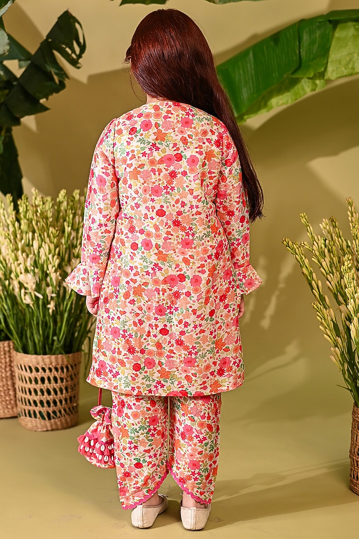 Multi-Colored Cotton Silk Printed Kurta Set For Girls by MINI TRAILS at Pernia's Pop Up Shop