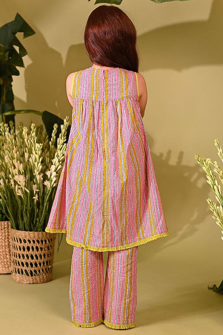 Pink Cotton Printed A-line Kurta Set For Girls by MINI TRAILS at Pernia's Pop Up Shop