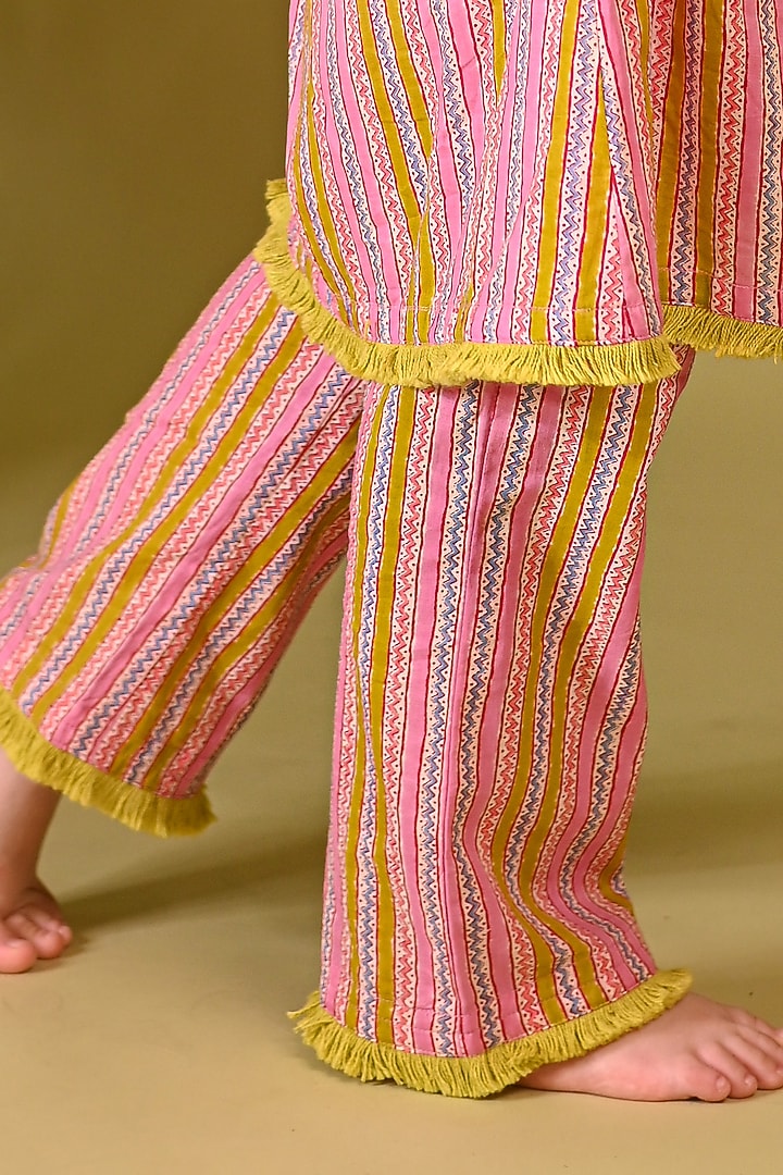Pink Cotton Printed A-line Kurta Set For Girls by MINI TRAILS at Pernia's Pop Up Shop