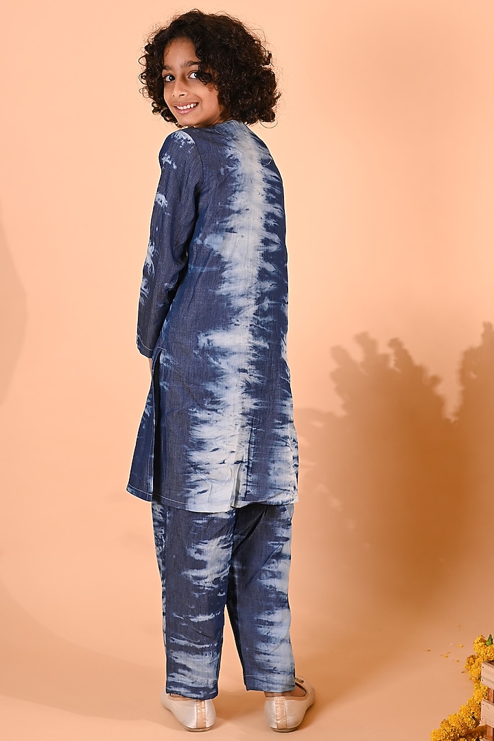 Blue Cotton Pleated Kurta Set For Boys by MINI TRAILS at Pernia's Pop Up Shop