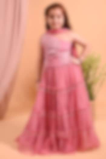 Pink Cotton & Organza Embellished Skirt Set For Girls by MINI TRAILS at Pernia's Pop Up Shop