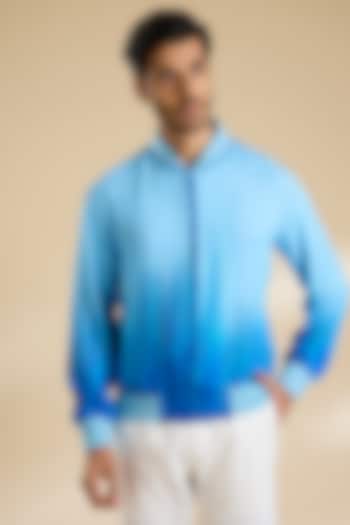 Blue Ombre French Lycra Twill Jacket by Mandira Wirk Men