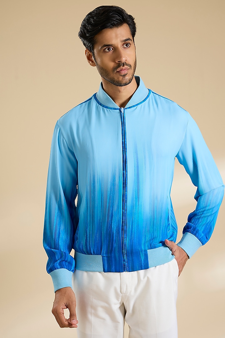 Blue Ombre French Lycra Twill Jacket by Mandira Wirk Men