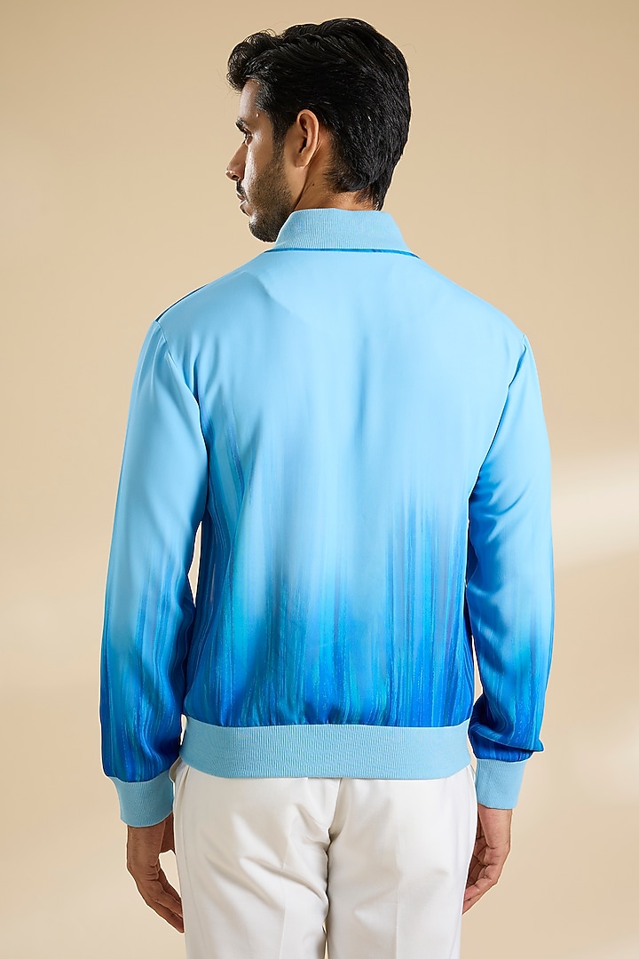 Blue Ombre French Lycra Twill Jacket by Mandira Wirk Men at Pernia's Pop Up Shop