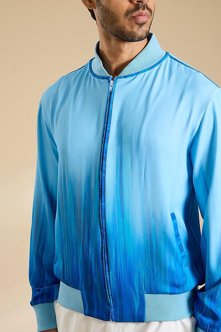 Blue Ombre French Lycra Twill Jacket by Mandira Wirk Men at Pernia's Pop Up Shop