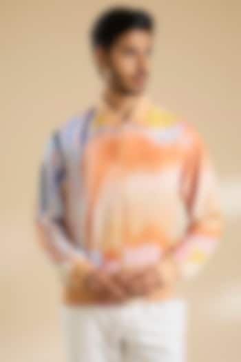Multi-Colored French Lycra Twill Printed Jacket by Mandira Wirk Men