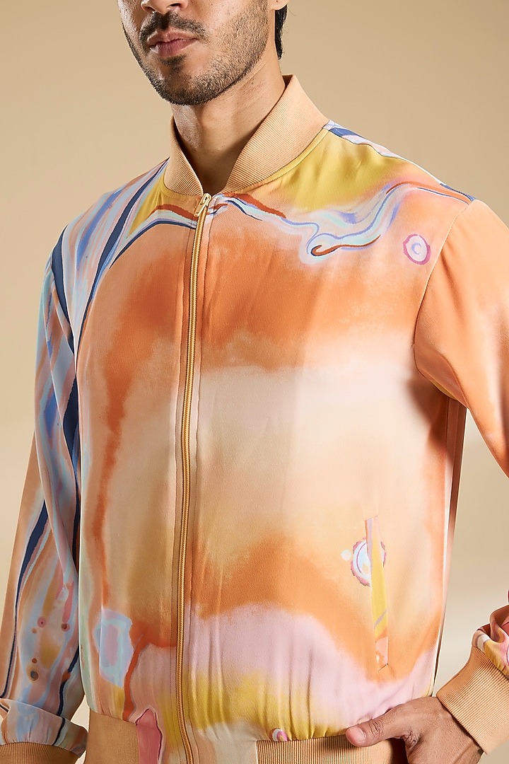 Multi-Colored French Lycra Twill Printed Jacket by Mandira Wirk Men at Pernia's Pop Up Shop