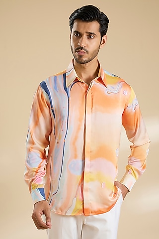 Multi-Colored Chiffon Printed Shirt by Mandira Wirk Men