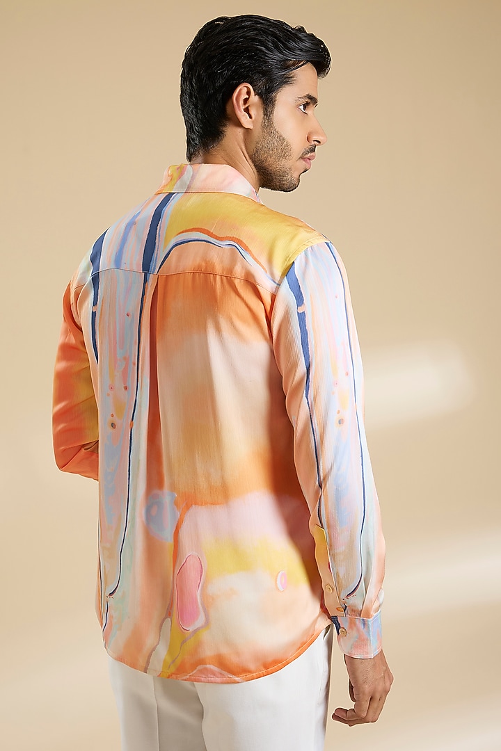 Multi-Colored Chiffon Printed Party Wear Shirt by Mandira Wirk Men at Pernia's Pop Up Shop