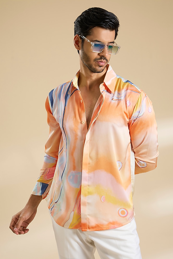Multi-Colored Chiffon Printed Party Wear Shirt by Mandira Wirk Men at Pernia's Pop Up Shop