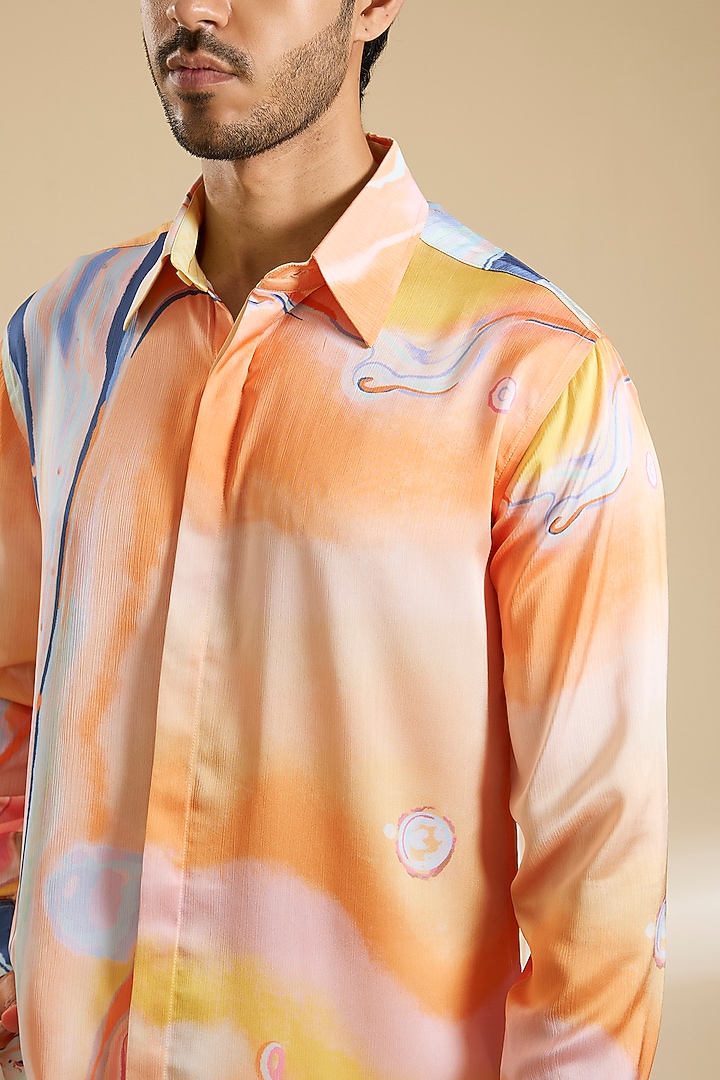 Multi-Colored Chiffon Printed Party Wear Shirt by Mandira Wirk Men at Pernia's Pop Up Shop