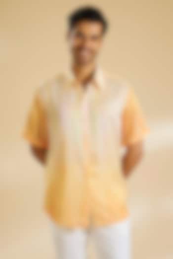 Pale Yellow Ombre Chiffon Shirt by Mandira Wirk Men