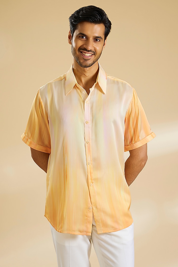 Pale Yellow Ombre Chiffon Shirt by Mandira Wirk Men